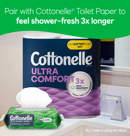 Pair with Cottonelle® Toilet Paper to feel shower-fresh 3x longer Carousal